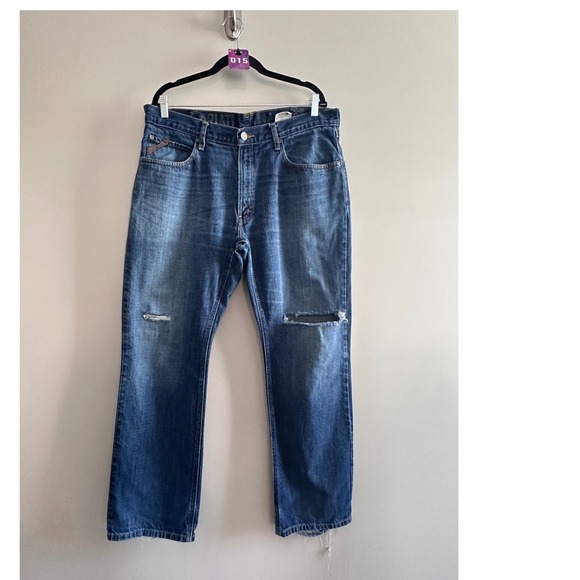 Ariat Jeans Relaxed Fit Distressed Denim Ripped Knee Blue 36x32 - Picture 1 of 9